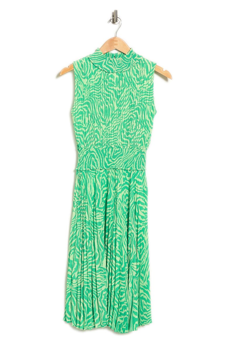 Printed Pleated Floral Dress, Alternate, color, GREEN CREAM