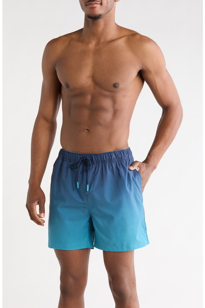 Ombré 4 Way Stretch Lined Volley Swim Trunks, Main, color, DARK TEAL