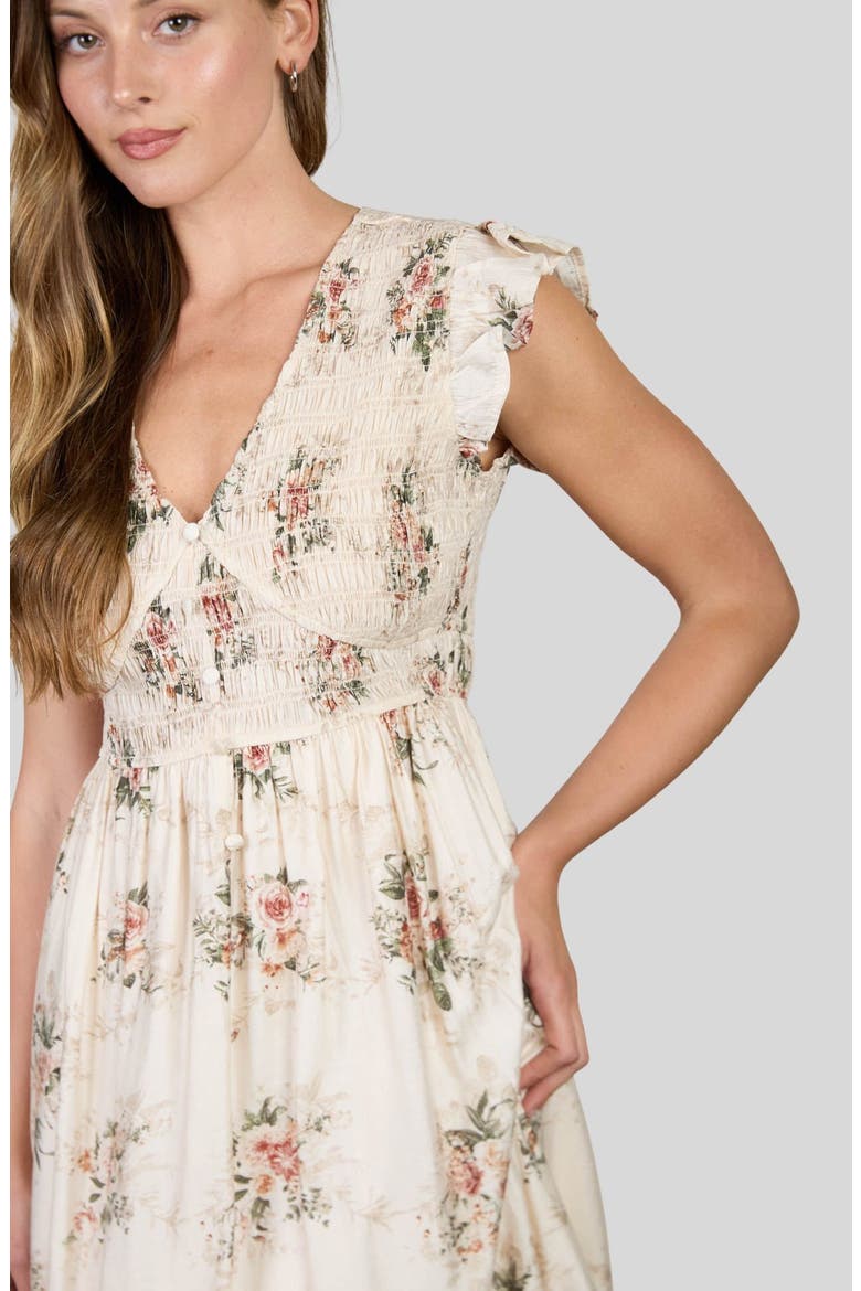 Floral Smocked Midi Dress, Alternate, color, IVORY MULTI