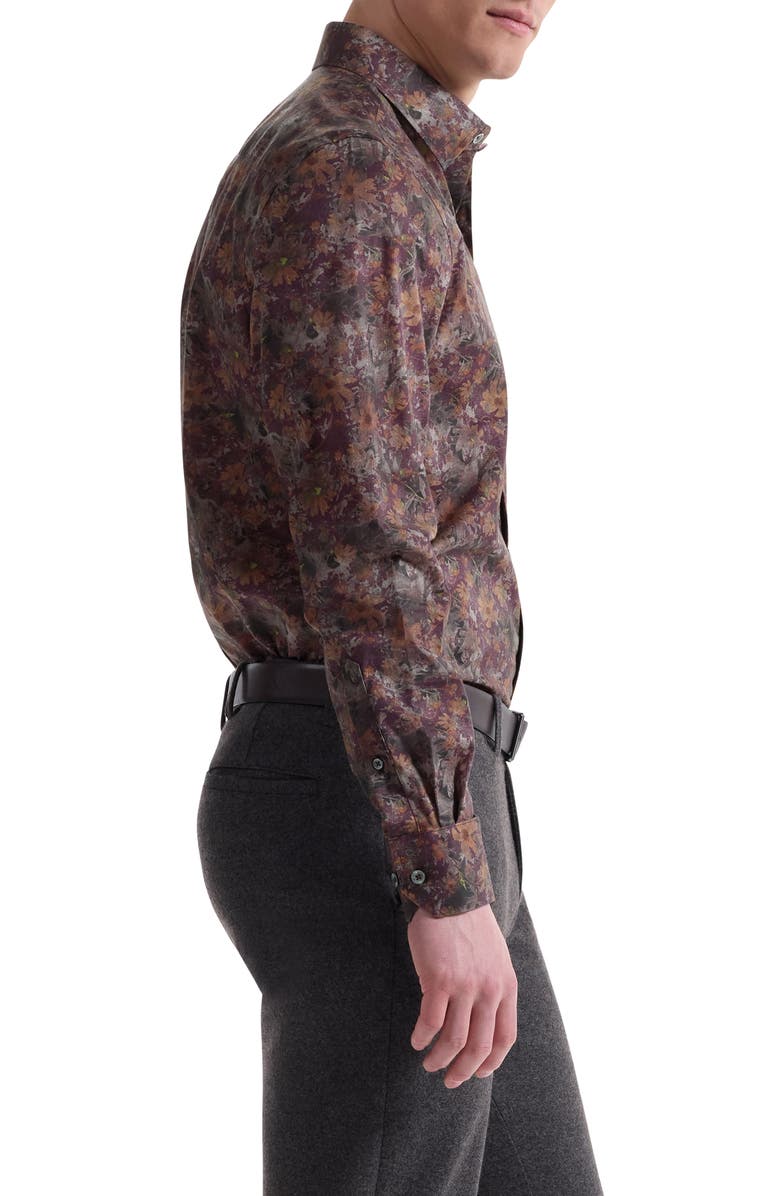 Bugatchi Julian Shaped Fit Floral Stretch Button-Up Shirt, Alternate, color, Burgundy