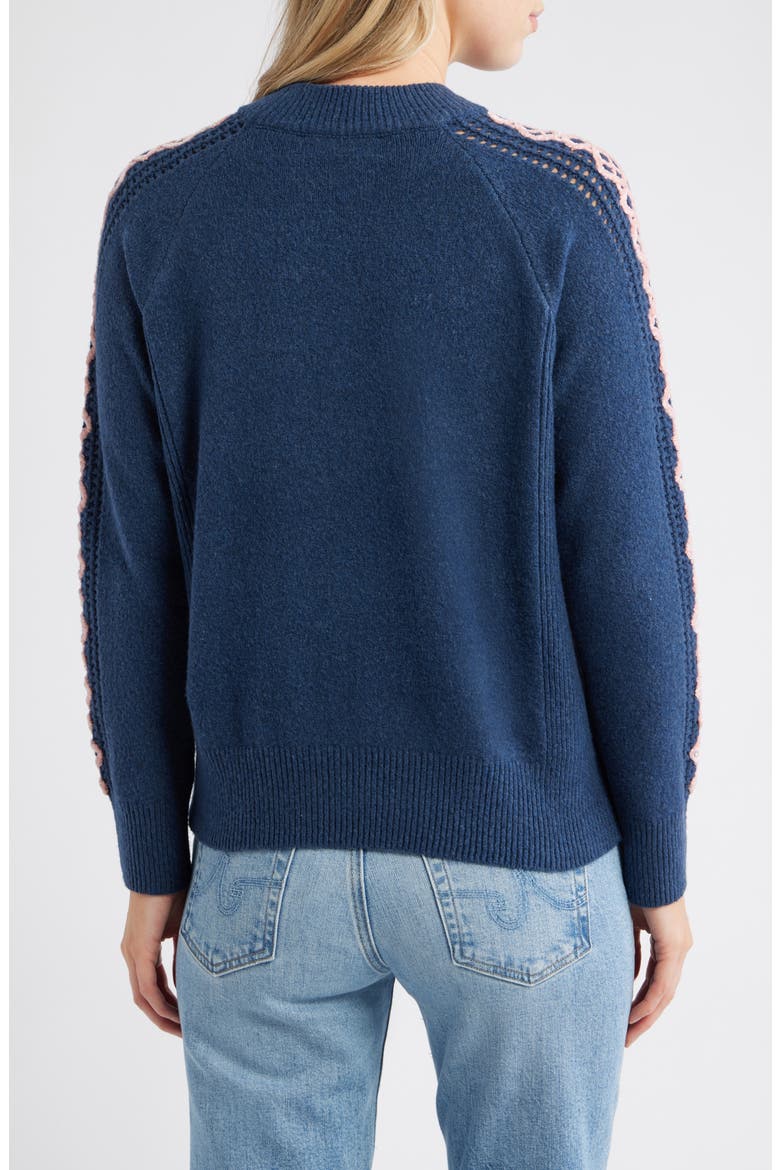 Embroidered Sleeve Mock Neck Sweater, Alternate, color, CADET BLUE