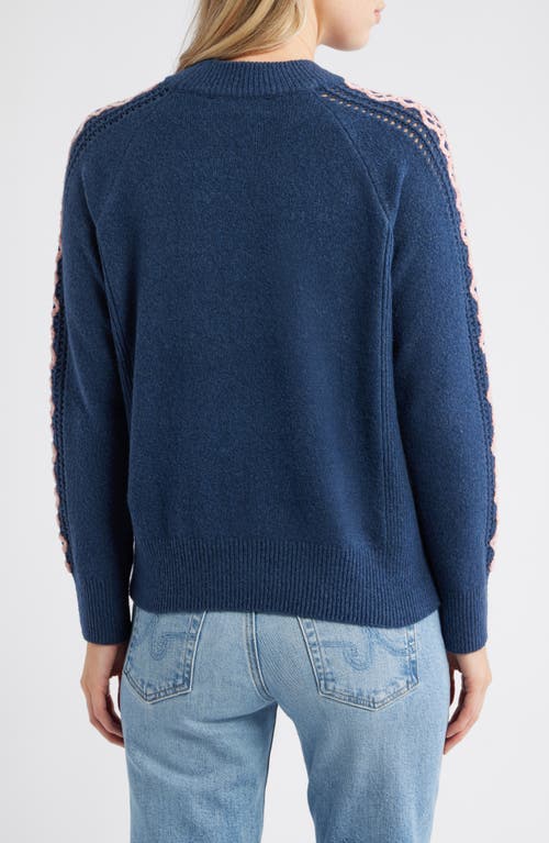 City Blues Embroidered Sleeve Mock Neck Sweater In Blue