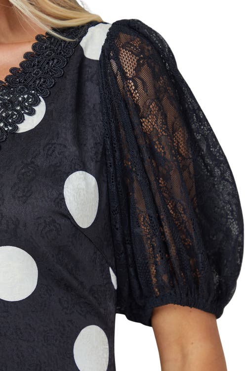 Oasis Frill Detail Puff Sleeve Midi Dress In Black