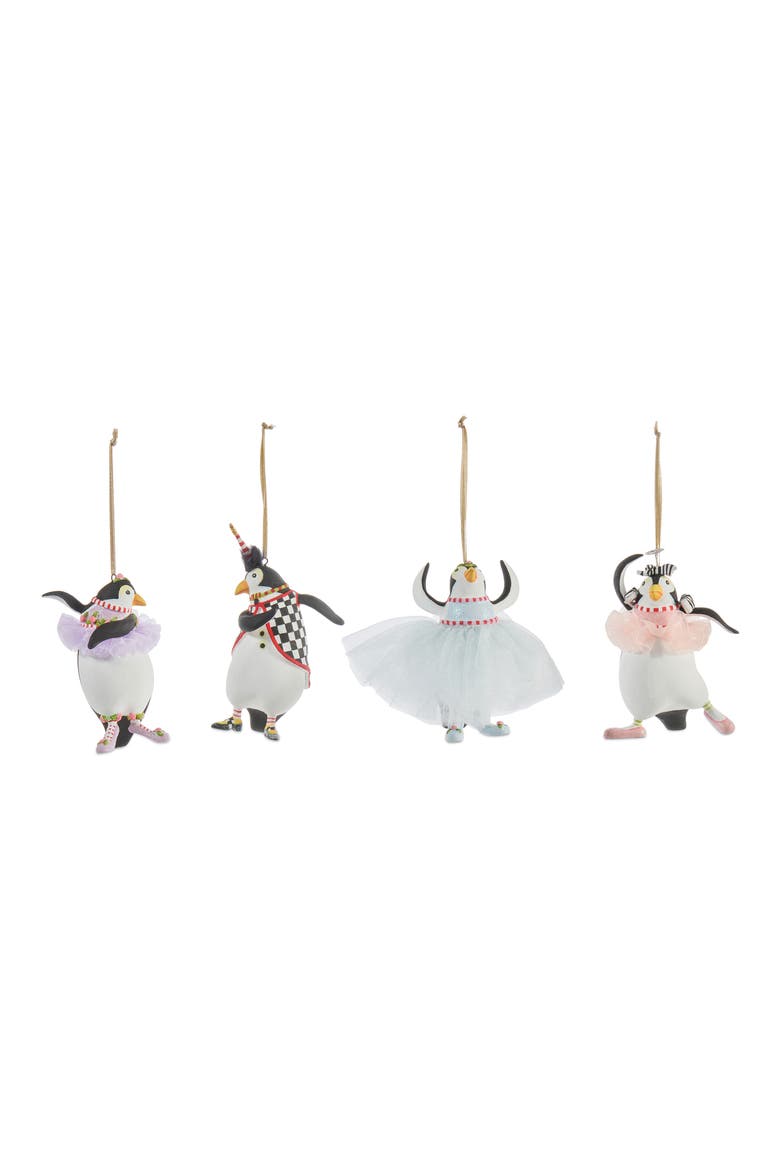 Patience Brewster Set of 4 Penguin Ornaments, Main, color, BLACK