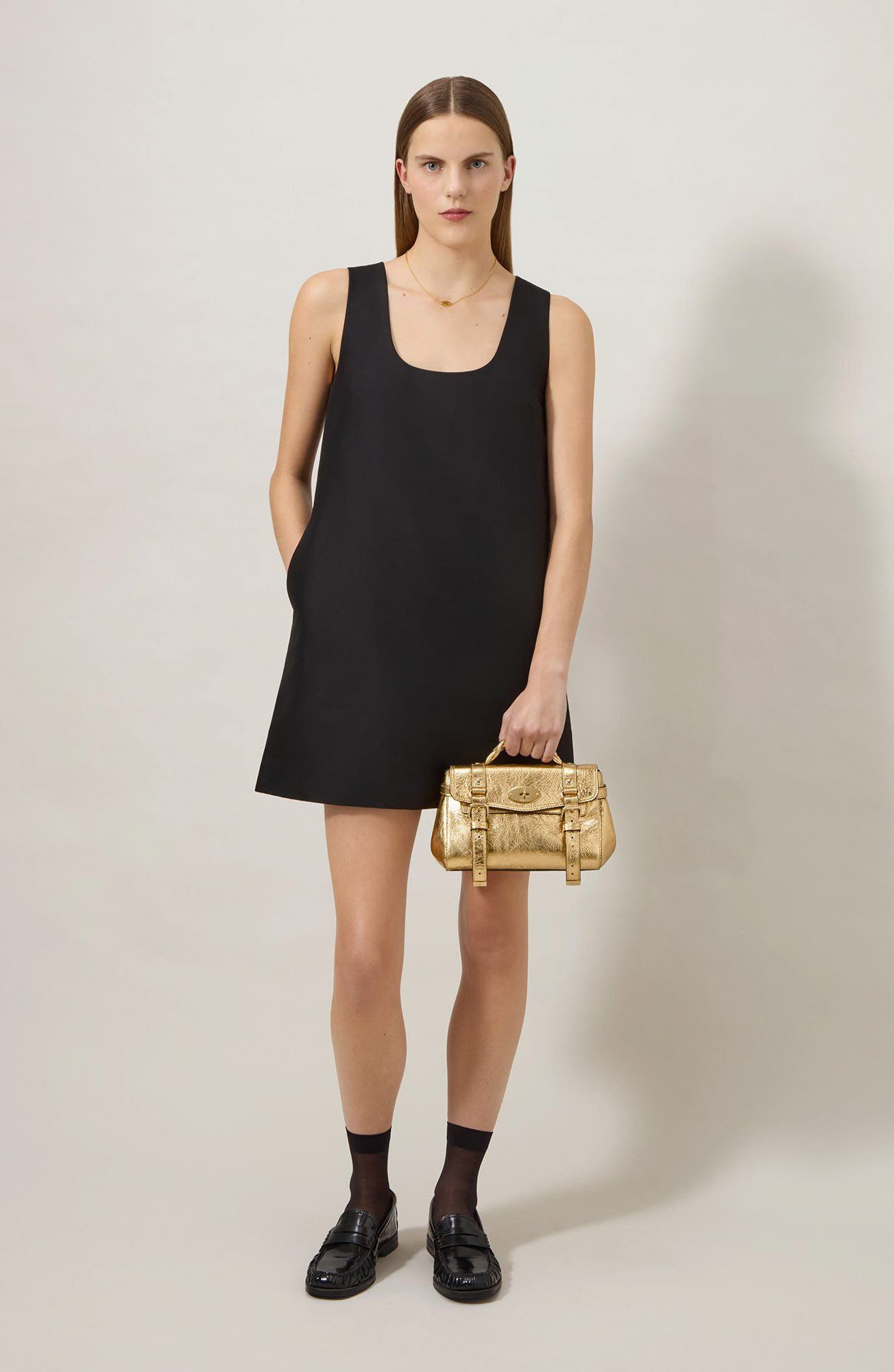 Mulberry Mini Alexa Metallic Leather Satchel, Alternate, color, Somerset Gold