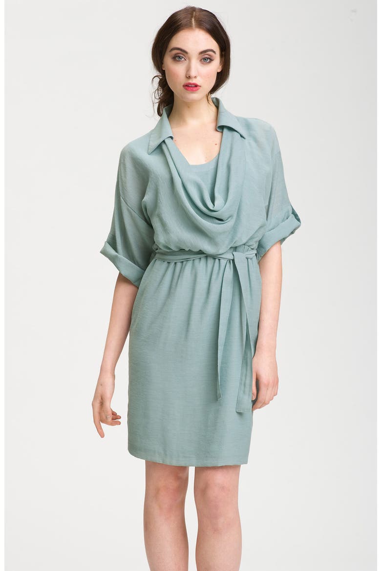 Cowl Neck Gauze Shirt Dress, Main, color, AQUA