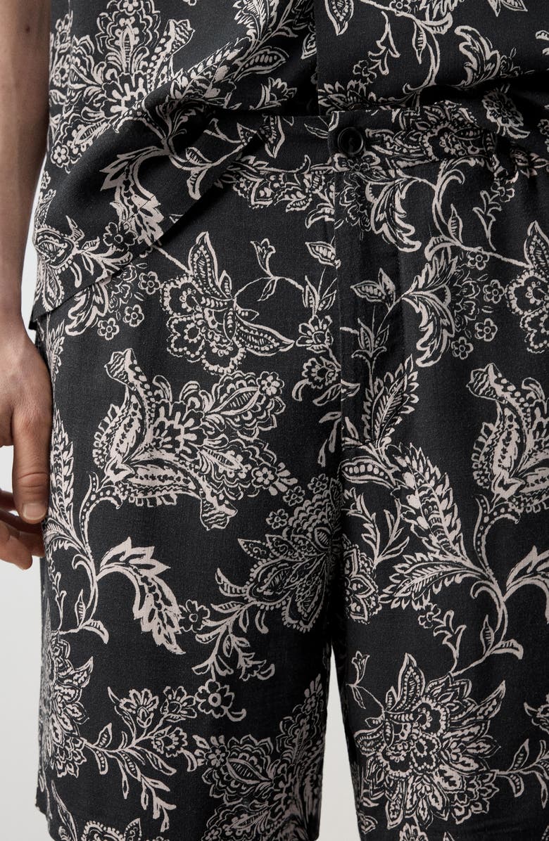 MANGO Slim Fit Print Bermuda Shorts, Alternate, color, Black