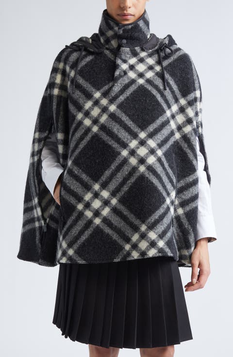 St. Neve Check Hooded Wool Cape