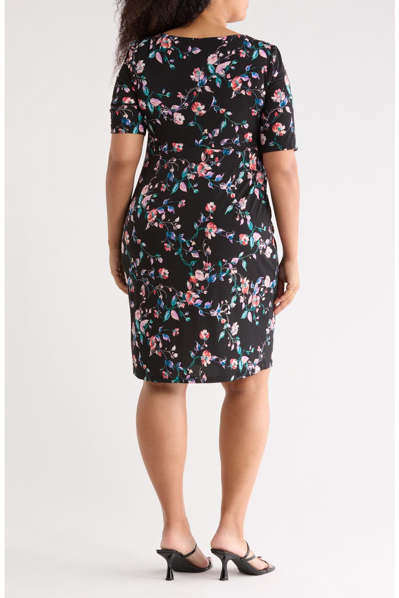 Floral Gathered Midi Dress, Alternate, color, BLACK