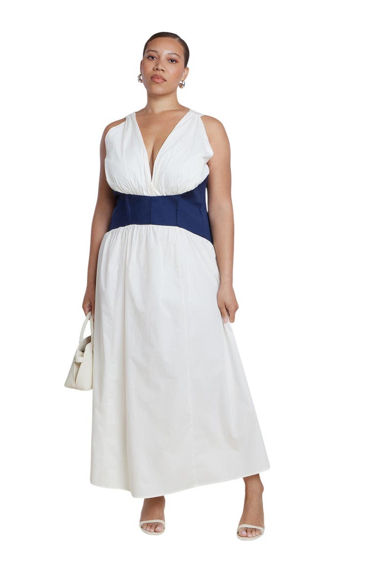Corset Detail Poplin Maxi Dress, Main, color, JET STREAM