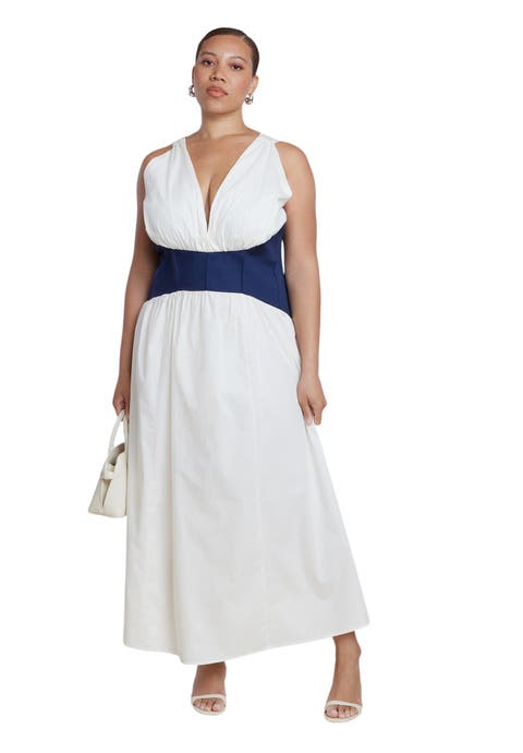 Corset Detail Poplin Maxi Dress