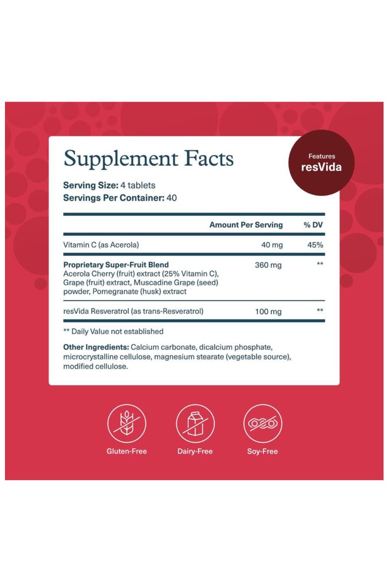 Resveratrol Advanced Antioxidant Super Fruit Supplement Tablets 160 Tablets, Alternate, color, None