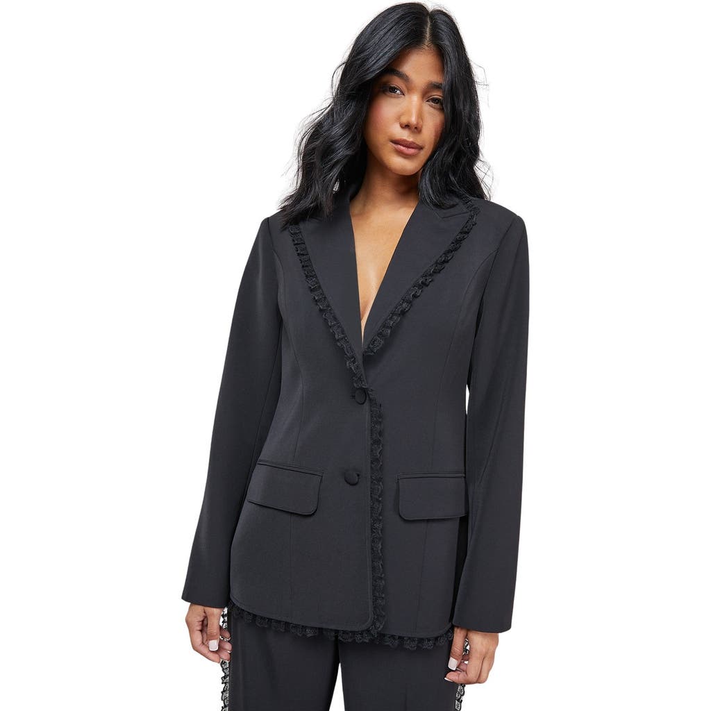 Warehouse Oversized Lace Frill Trim Blazer In Multi