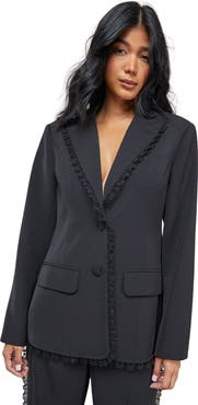 Warehouse Oversized Lace Frill Trim Blazer