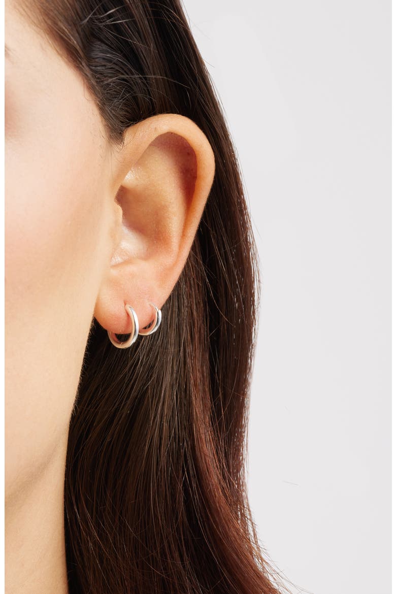 Set of 2 Demi Fine Huggie Hoop Earrings, Alternate, color, STERLING SILVER PLATED