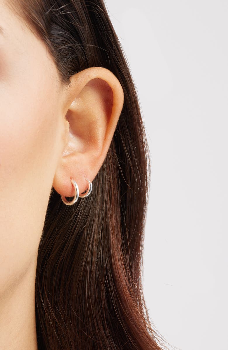 Nordstrom Set of 2 Demi Fine Huggie Hoop Earrings, Alternate, color, Sterling Silver Plated