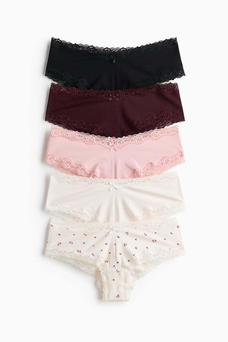 5-pack Cotton And Lace Hipster Briefs, Main, color, Black/burgundy/light pink