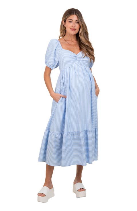 Sweetheart Stripe Smocked Back Midi Dress