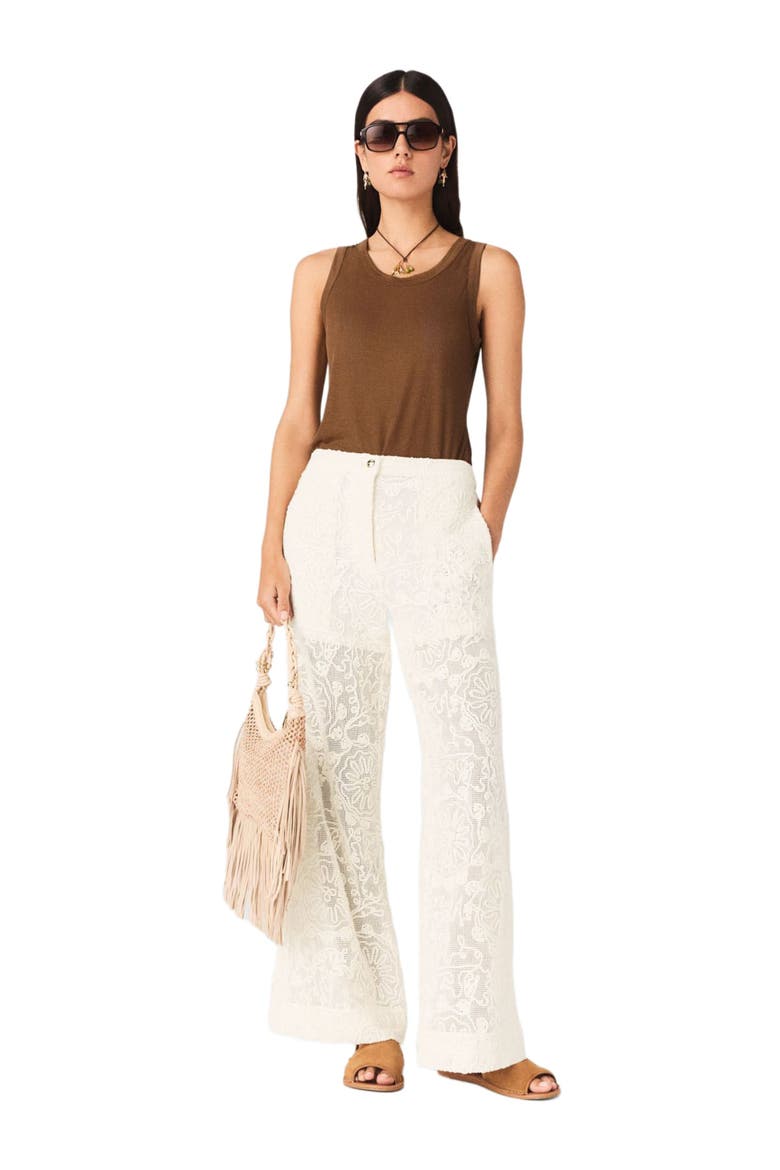 Guipure lace trousers, Main, color, Ecru