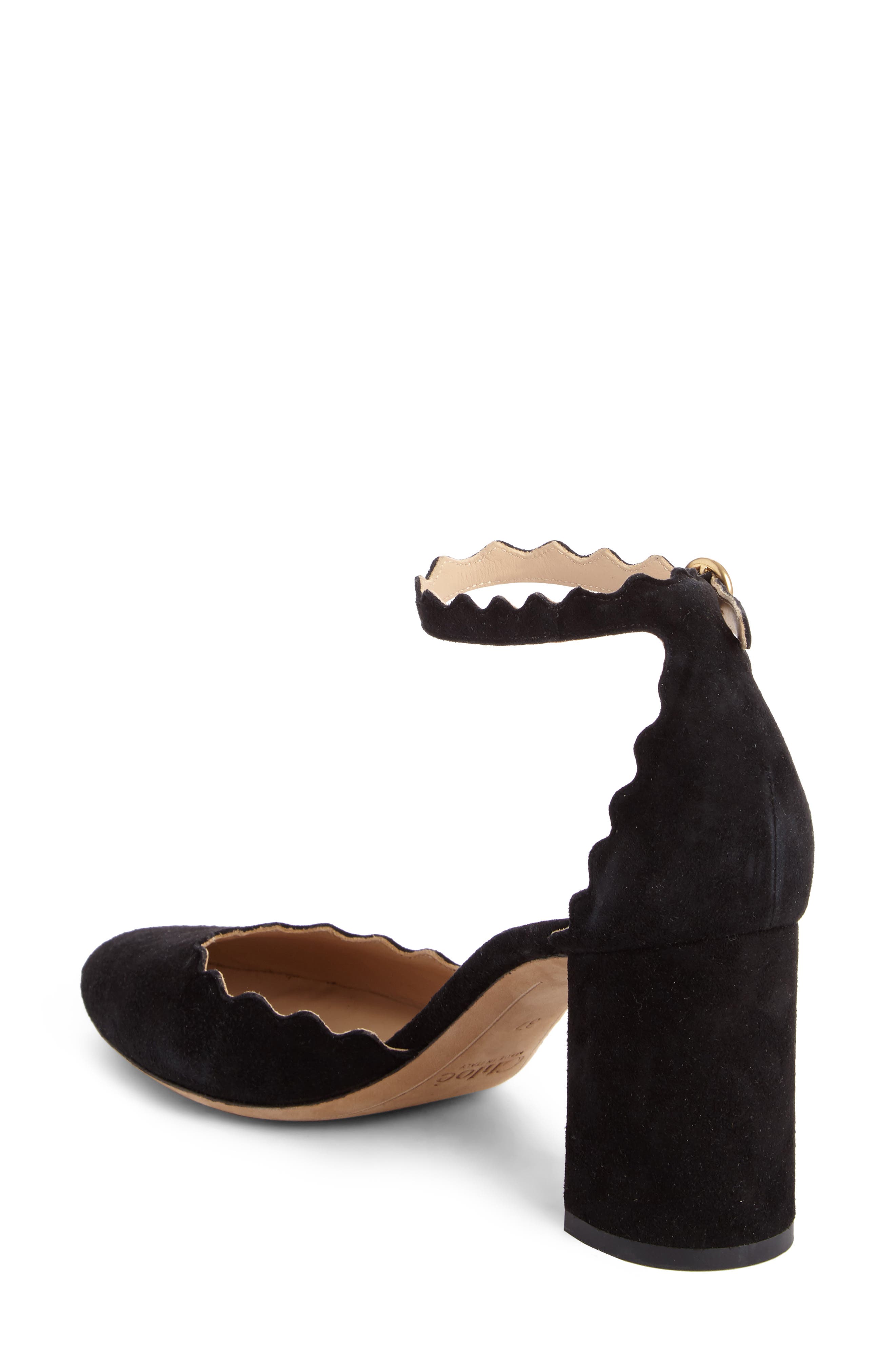 Scalloped Ankle Strap d'Orsay Pump, Alternate, color, BLACK SUEDE