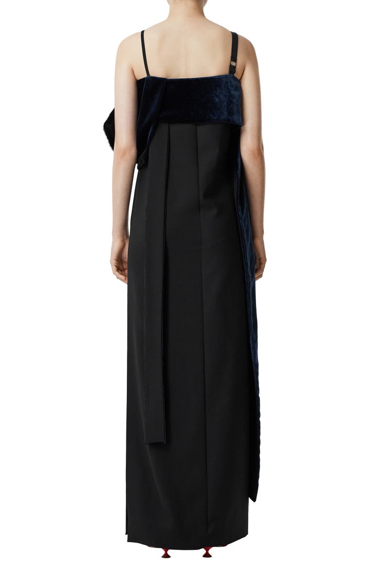 Faux Fur Detail Silk Gown, Alternate, color, BLACK