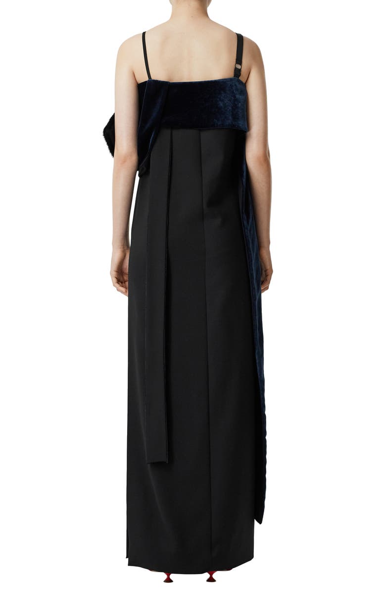 Burberry Faux Fur Detail Silk Gown, Alternate, color, 