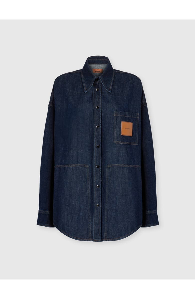 Missoni Cotton Denim Overshirt With Logo Patch, Main, color, Green& Brown