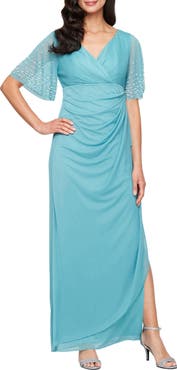 Alex Evenings Imitation Pearl & Rhinestone Embellished Empire Waist Gown