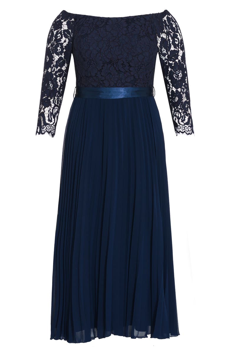 City Chic Intriguing Lace Bodice Off the Shoulder Maxi Dress, Alternate, color, 