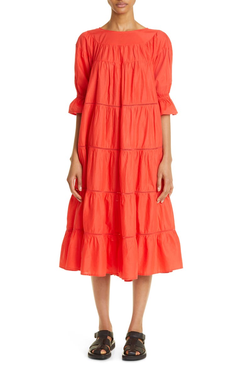 Paradis Open Tier Cotton Dress (Nordstrom Exclusive), Main, color, POPPY