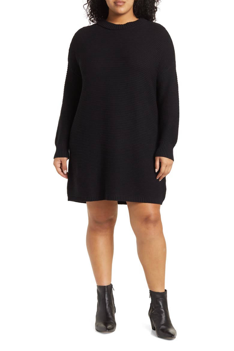 Mock Neck Mini Sweater Dress, Main, color, BLACK