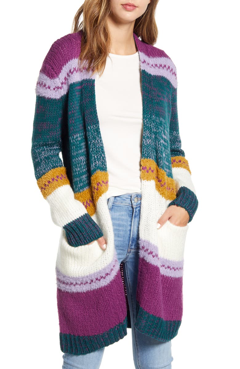 Caslon<sup>®</sup> Stripe Long Cardigan, Main, color, 