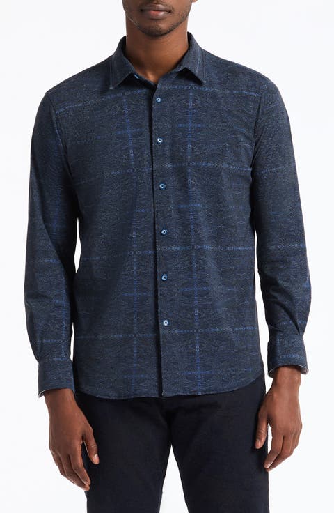 Irving Classic Fit Plaid Knit Button-Up Shirt
