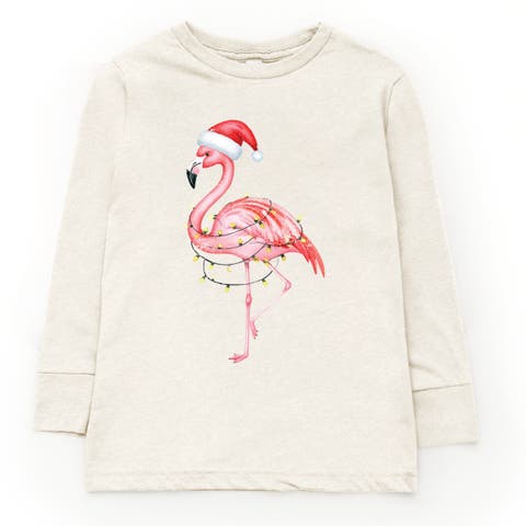 Flamingo Christmas Lights Watercolor Long Sleeve T-shirt (little Kid & Big Kid)