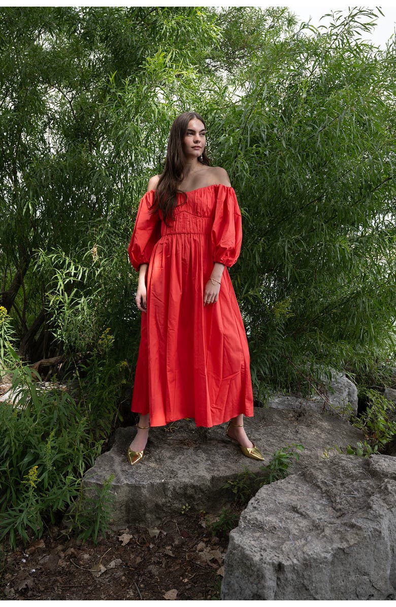 Vasiliki Farah Off-shoulder Midi Dress, Alternate, color, Red