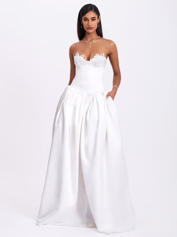 Naila Lace Trim Strapless Drop Waist Wedding Gown
