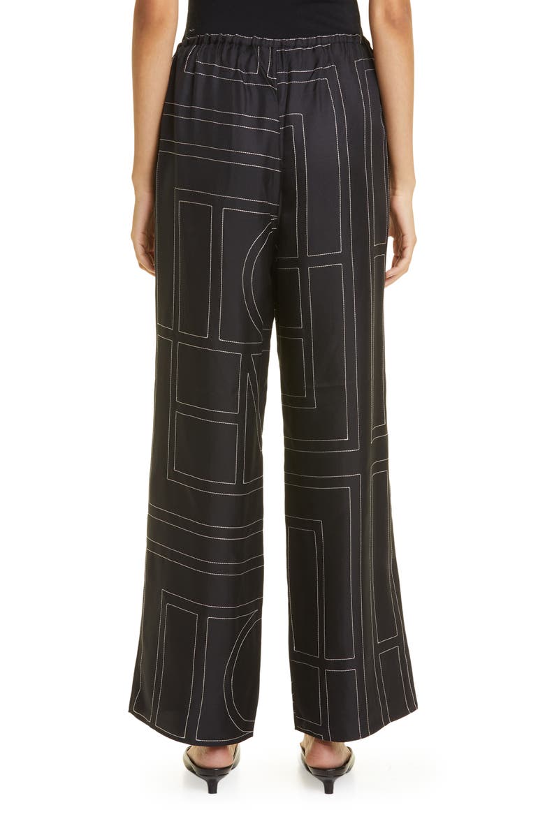 TOTEME Monogram Silk Pajama Bottoms, Alternate, color, Black Monogram