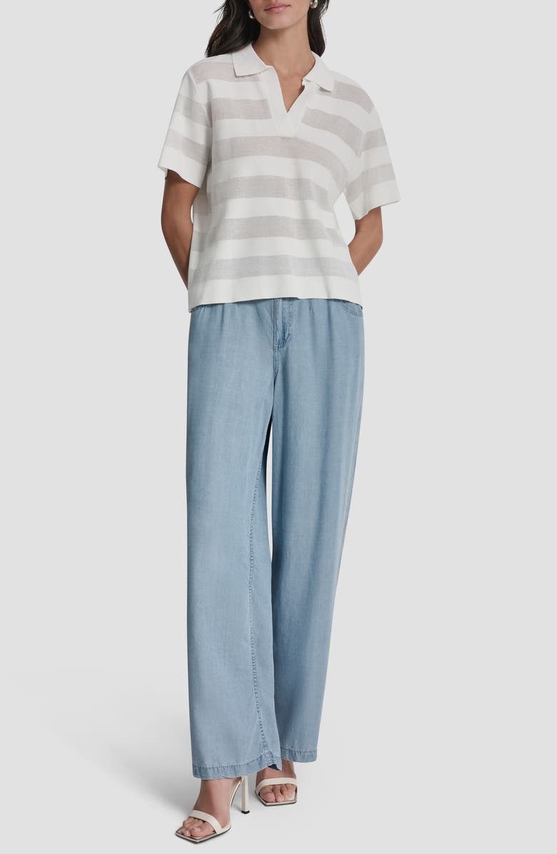 DKNY Sheer Stripe Polo, Alternate, color, Ivory