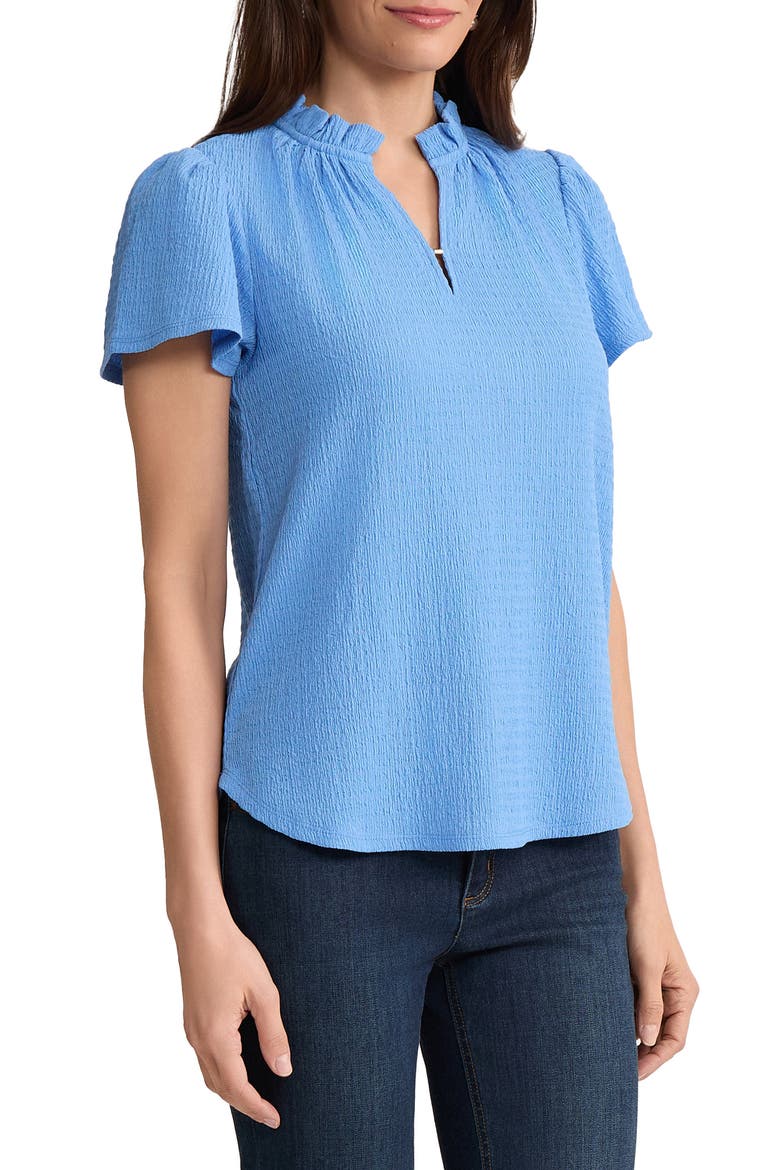 Crinkle Flutter Sleeve Top, Alternate, color, BLUE HORIZON