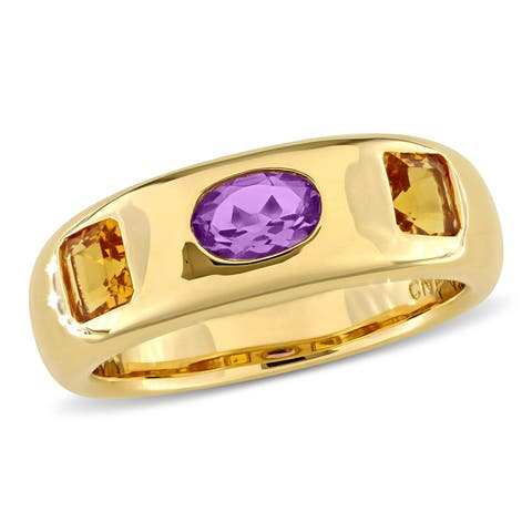 Amethyst Citrine 3-Stone Ring 14k