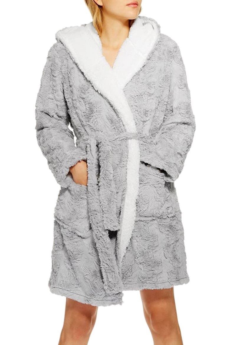Squiggle Faux Fur Fluffy Robe, Main, color, GREY MULTI