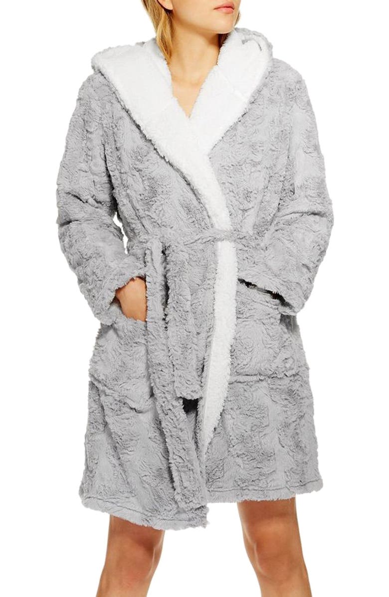 Topshop Squiggle Faux Fur Fluffy Robe, Main, color, 