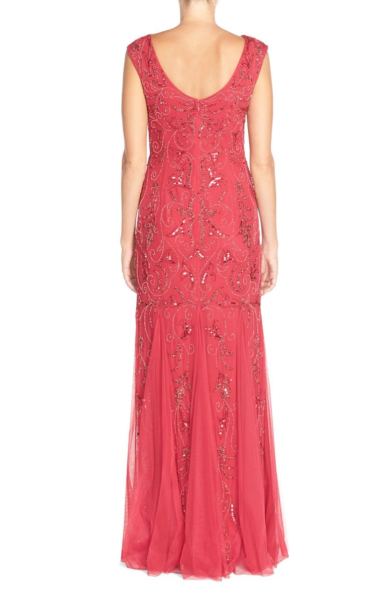 Beaded Mermaid Gown, Alternate, color, RADISH