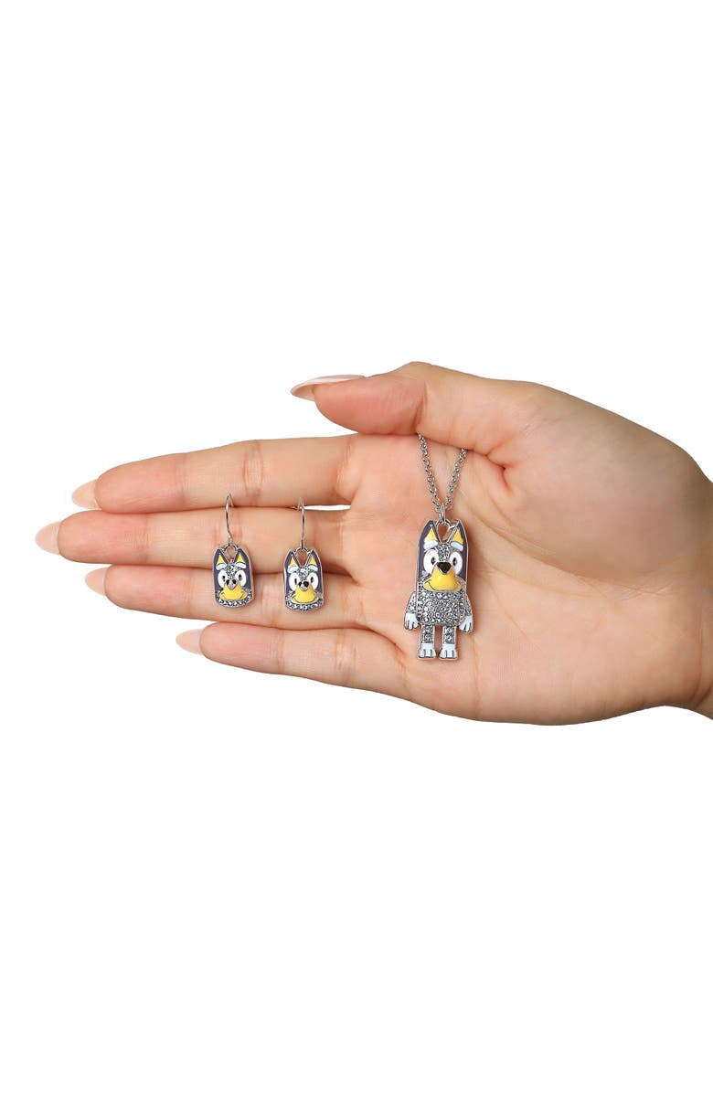 BLUEY Pendant Necklace and Fish Hook Earrings Set Official License, Fashion Bluey Jewelry with Clear Crystals, Alternate, color, Blue