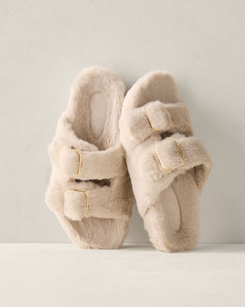 Faux Fur Buckle Molded Slipper