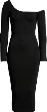 RE ONA Long Sleeve One-Shoulder Midi Dress