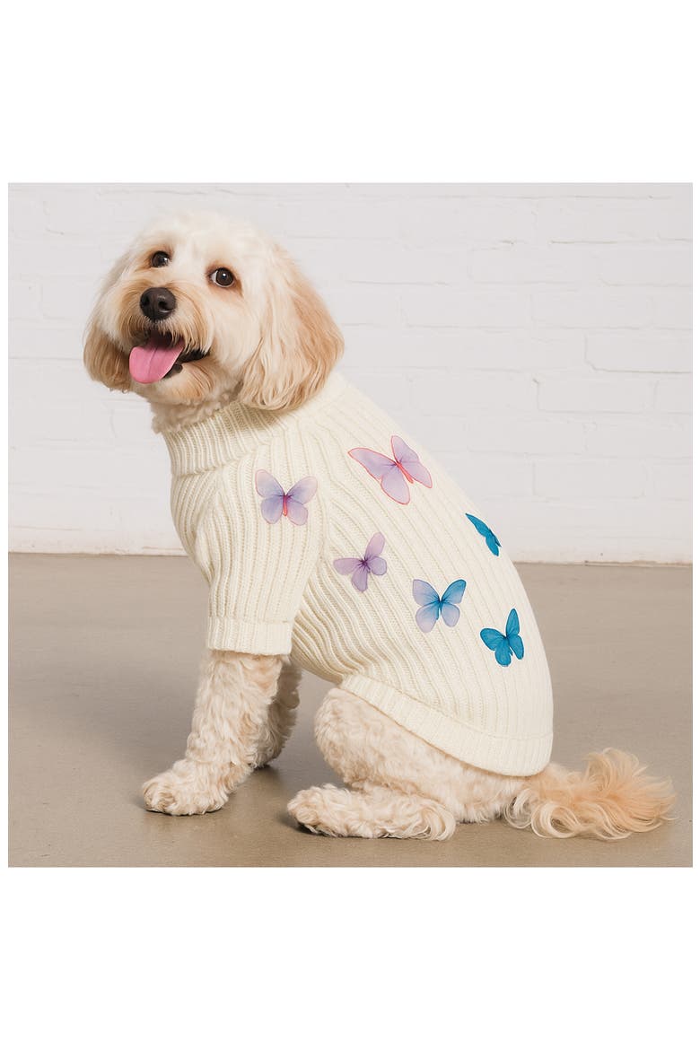 Butterfly 3D Icon Rib Dog Sweater, Alternate, color, CREAM