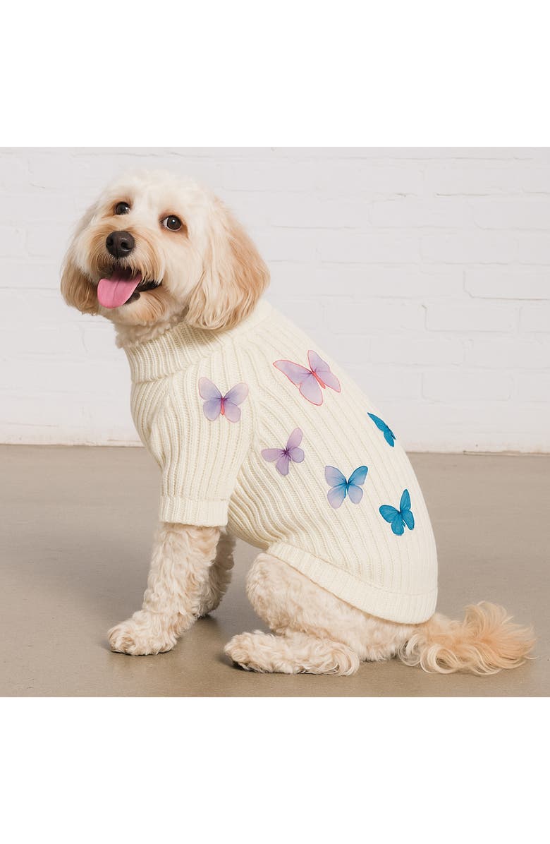 Found My Animal Butterfly 3D Icon Rib Dog Sweater, Alternate, color, Cream