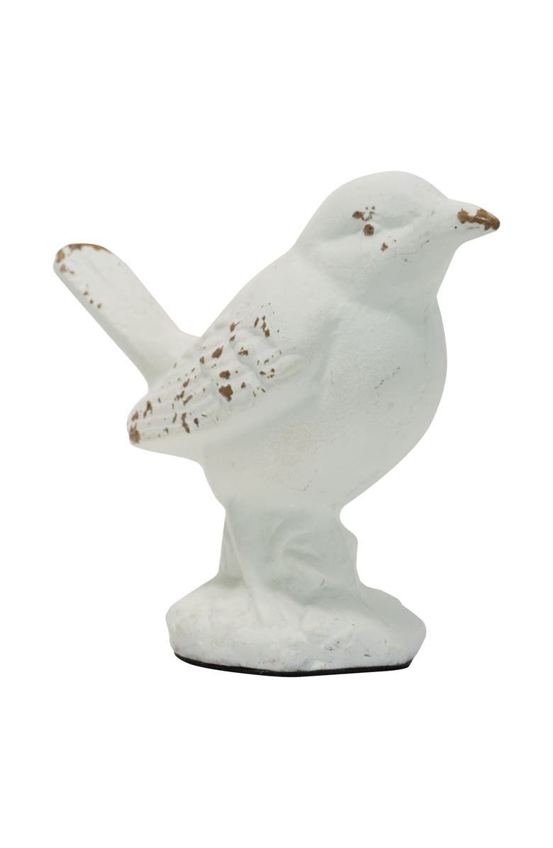 Foreside Home and Garden Rustic Antique White Metal Bird Figurine, Main, color, White