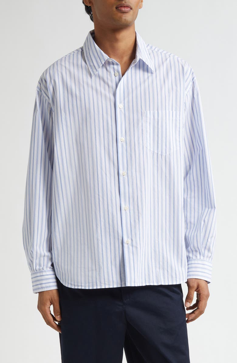 Noah Oversize Cotton Poplin Button-Up Shirt, Main, color, White/ Blue